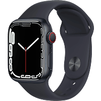 APPLE Watch Series 7 (GPS + Cellular) 41mm Smartwatch Fluorelastomer, 130 - 200 mm, Armband: Mitternacht, Gehäuse: Mitternacht