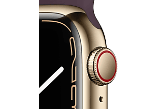 APPLE Watch Series 7 (GPS + Cellular) 41mm Smartwatch Fluorelastomer, 130 - 200 mm, Armband: Dunkelkirsch, Gehäuse: Gold