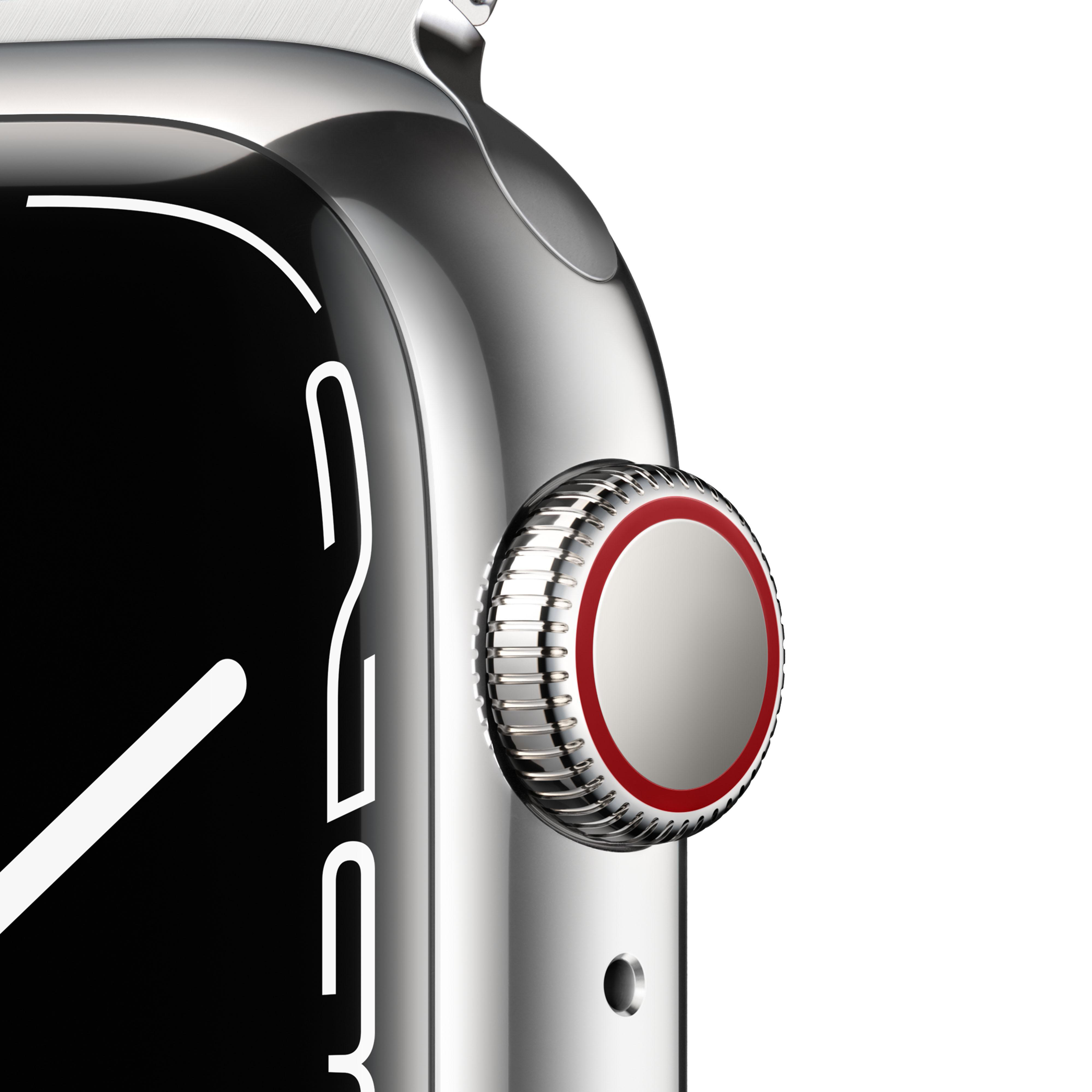 APPLE Watch Series 7 (GPS + Cellular) 41mm Smartwatch Edelstahl, 130 - 200 mm, Armband: Silber, Gehäuse: Silber