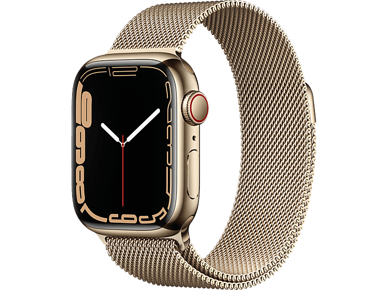 APPLE Watch Series 7 (GPS + Cellular) 41mm Smartwatch Edelstahl, 130 - 200 mm, Armband: Gold, Gehäuse: Gold