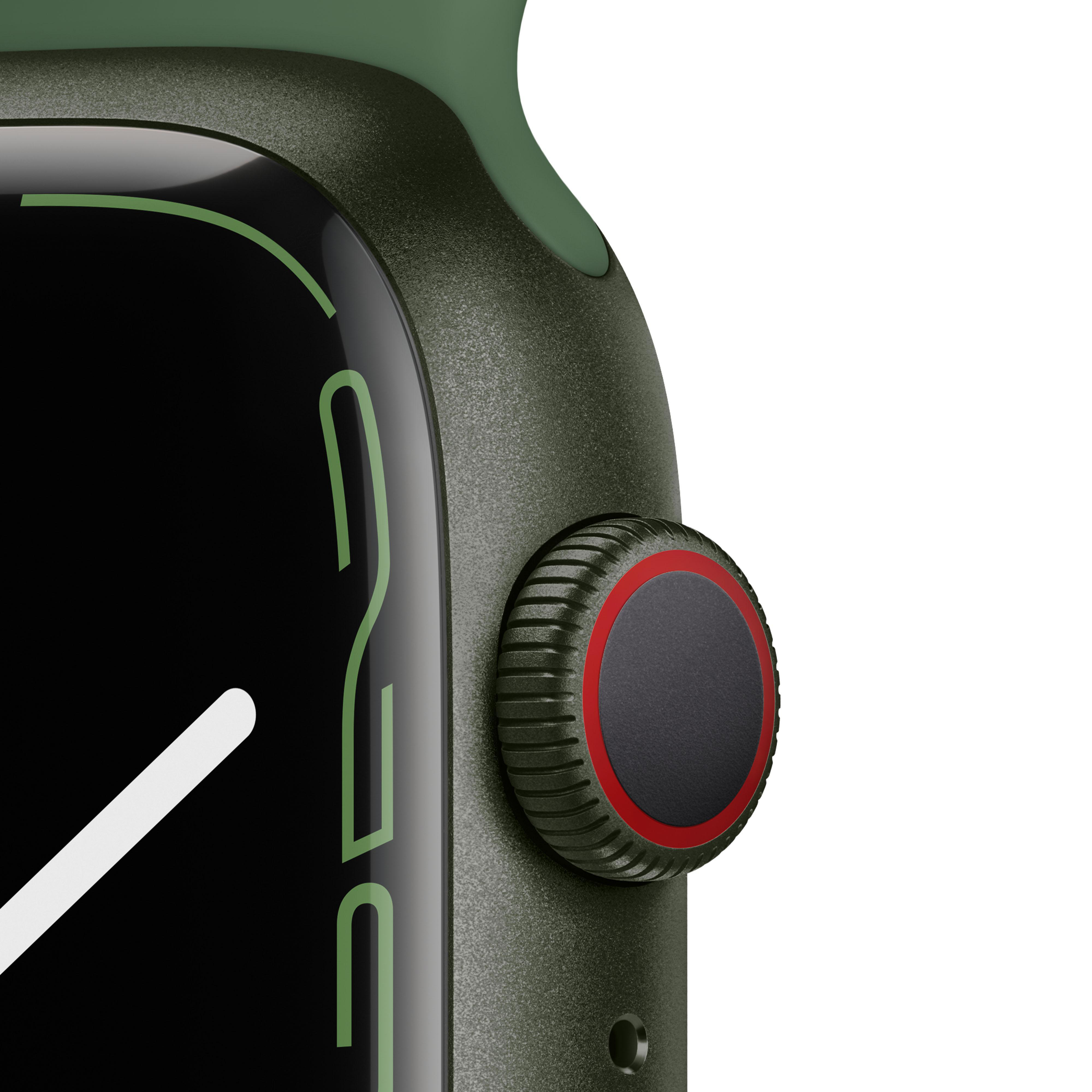 APPLE Watch Series 7 (GPS + Cellular) 45mm Smartwatch Fluorelastomer, 140 - 220 mm, Armband: Grün, Gehäuse: Grün