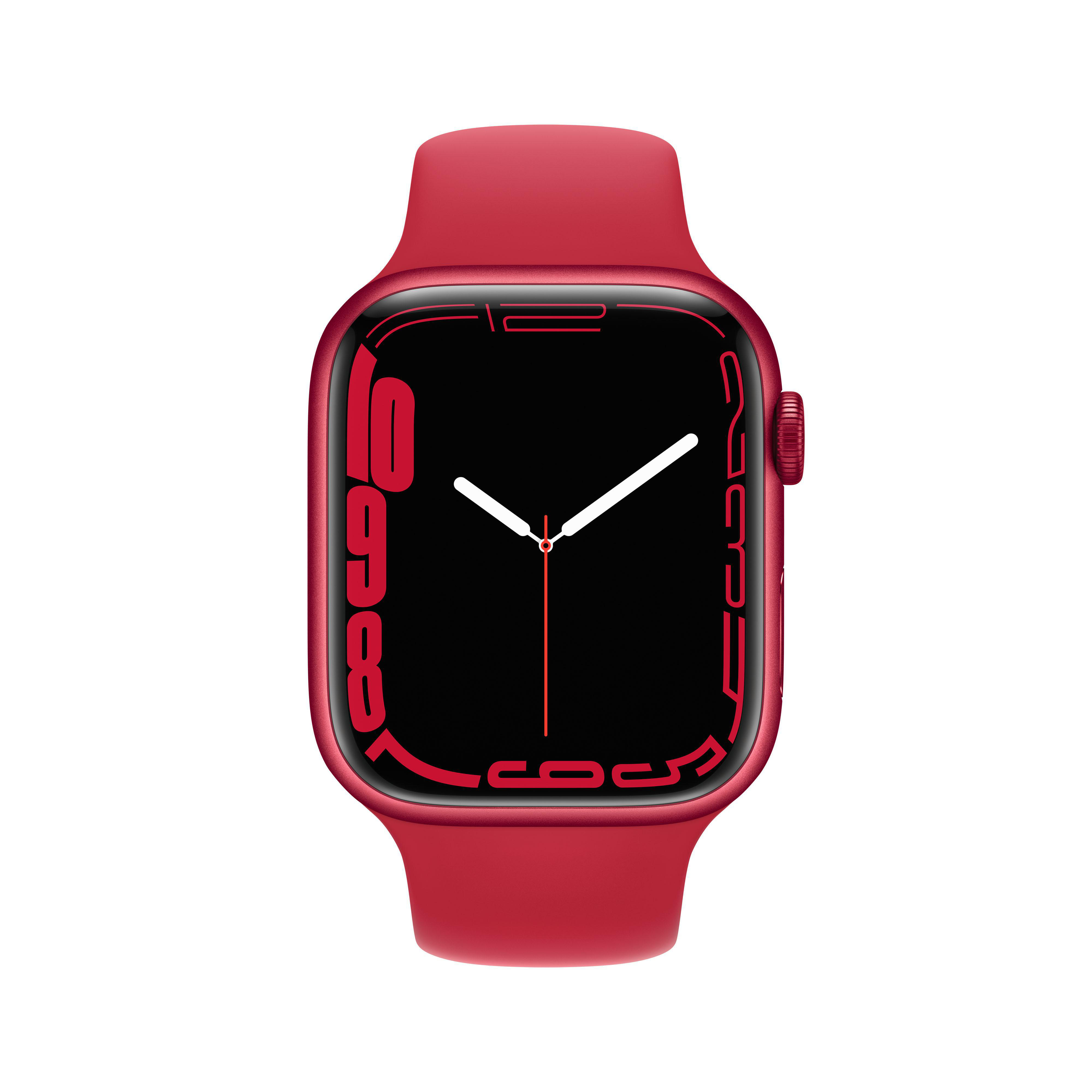 APPLE Watch Series 7 (GPS + Cellular) 45mm Smartwatch Fluorelastomer, 140 - 220 mm, Armband: Rot, Gehäuse: Rot