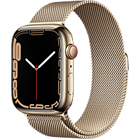 APPLE Watch Series 7 (GPS + Cellular) 45mm Smartwatch Edelstahl, 140 - 220 mm, Armband: Gold, Gehäuse: Gold
