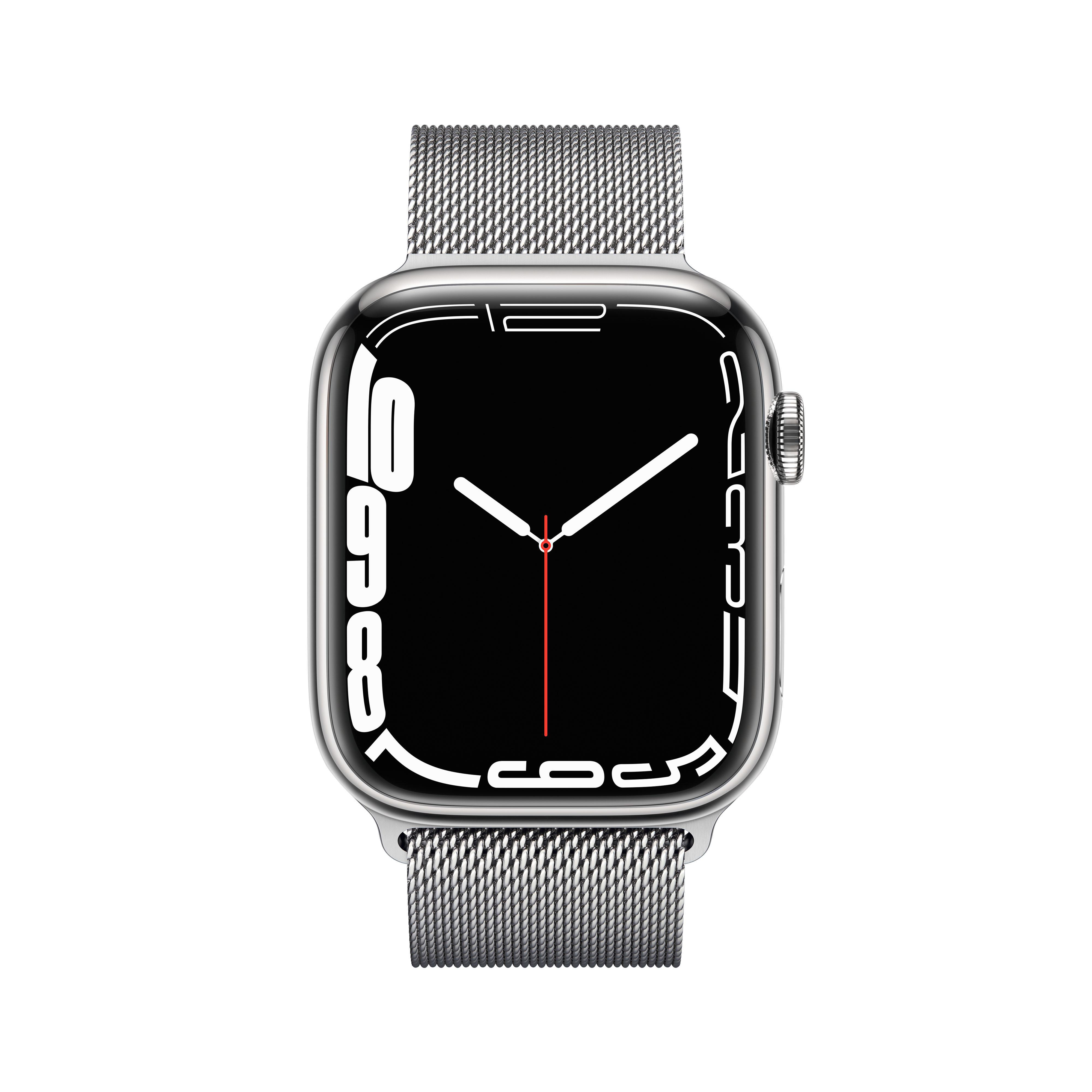 APPLE Watch Series 7 (GPS + Cellular) 45mm Smartwatch Edelstahl, 140 - 220 mm, Armband: Silber, Gehäuse: Silber