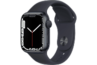 APPLE Watch Series 7 (GPS) 41mm Smartwatch Fluorelastomer, 130 - 200 mm, Armband: Mitternacht, Gehäuse: Mitternacht