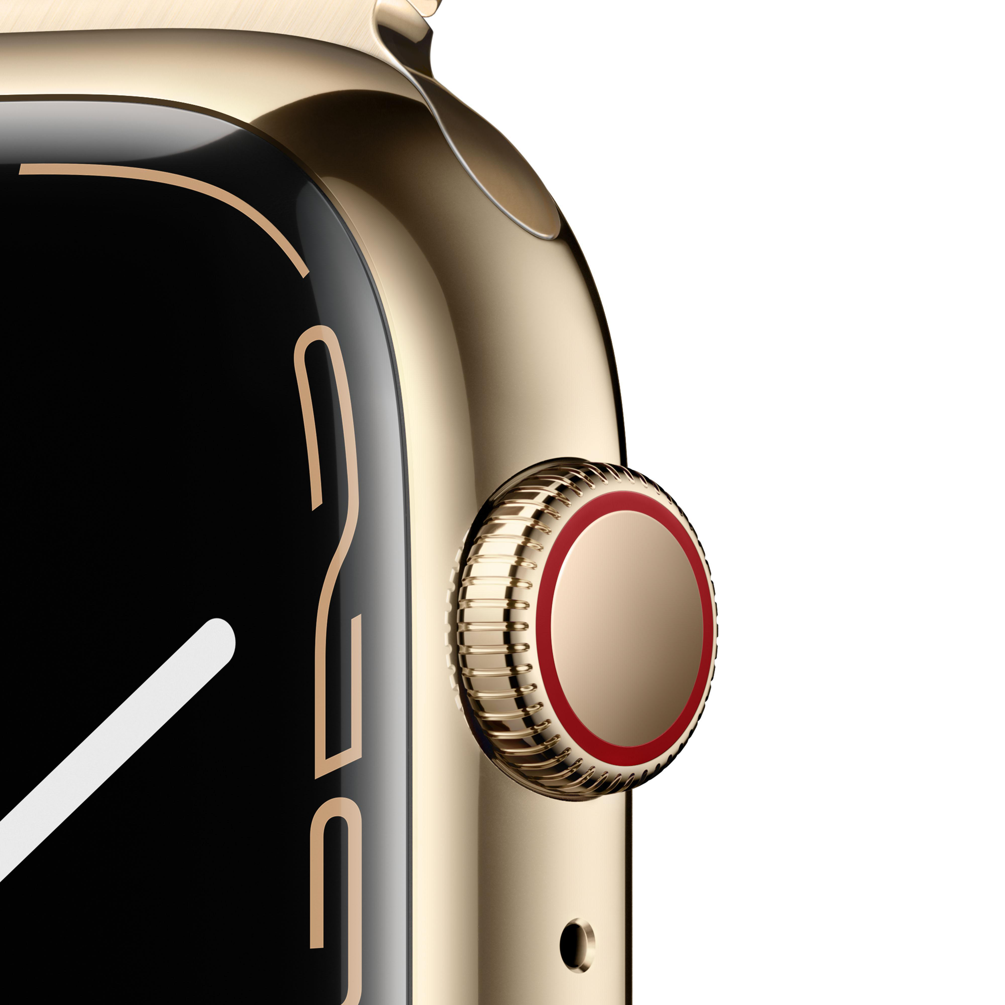 Smartwatch APPLE Watch Series 7 (GPS + Cellular) 45mm Smartwatch Edelstahl,  140 | 220 mm, Armband: Gold, Gehäuse: Gold - MediaMarkt