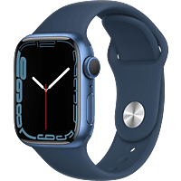 APPLE Watch Series 7 (GPS) 41mm Smartwatch Fluorelastomer, 130 - 200 mm, Armband: Blau, Gehäuse: Blau