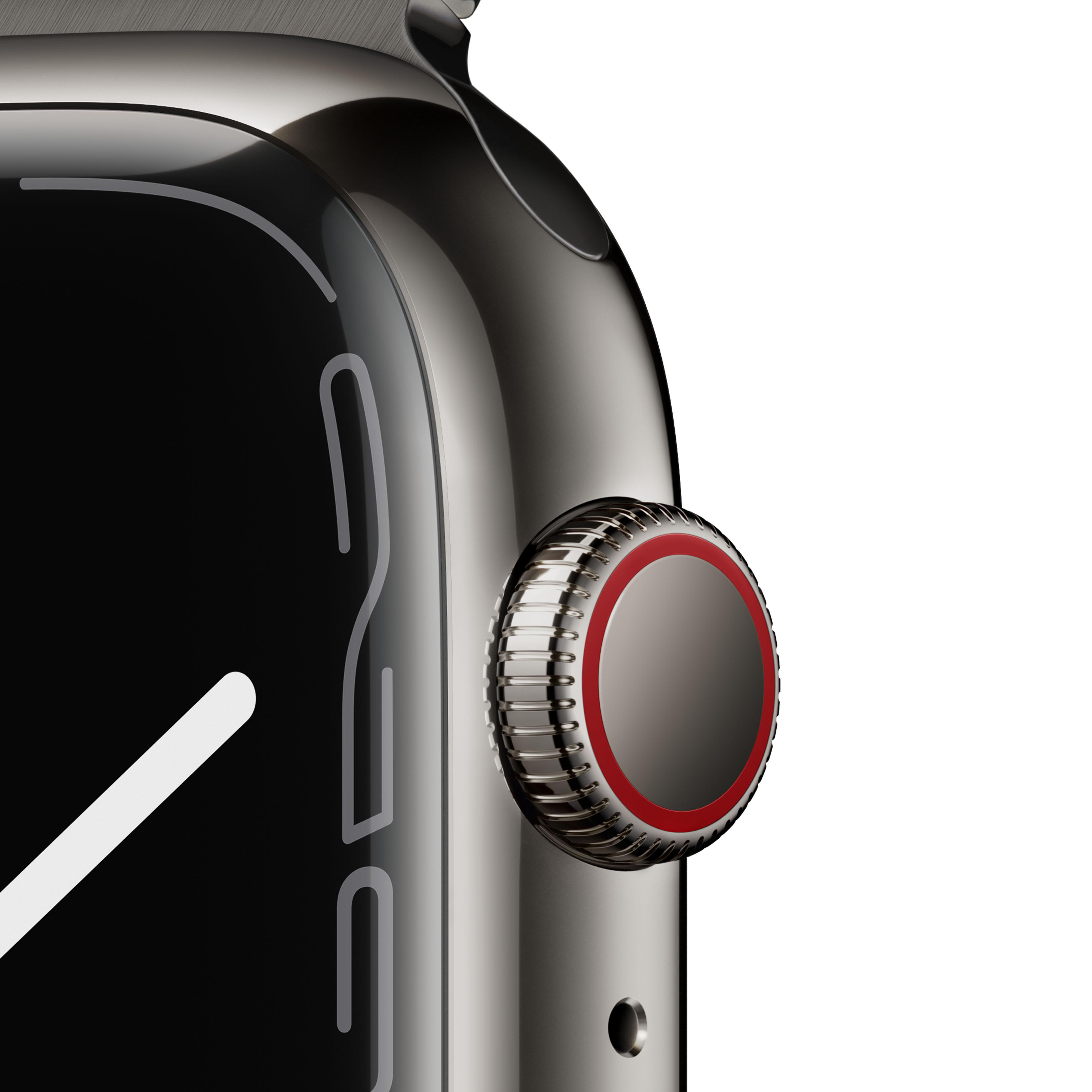 APPLE Watch Series 7 (GPS + Cellular) 45mm Smartwatch Edelstahl, 140 - 220 mm, Armband: Graphit, Gehäuse: Graphit