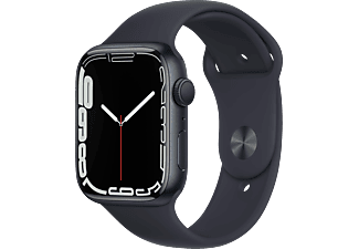 APPLE Watch Series 7 (GPS) 45mm Smartwatch Fluorelastomer, 140 - 220 mm, Armband: Mitternacht, Gehäuse: Mitternacht