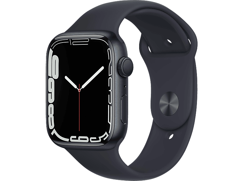 APPLE Watch Series 7 (GPS) 45mm Smartwatch Fluorelastomer, 140 - 220 mm,  Armband: Mitternacht, Gehäuse: Mitternacht