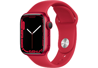 APPLE Watch Series 7 (GPS) 41mm Smartwatch Fluorelastomer, 130 - 200 mm, Armband: Rot, Gehäuse: Rot