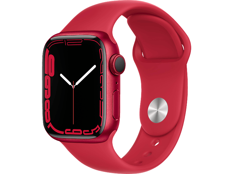 APPLE Watch Series 7 (GPS) 41mm Smartwatch Fluorelastomer, 130 - 200 mm, Armband: Rot, Gehäuse: Rot | Smartwatches mit GPS