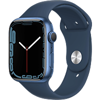 APPLE Watch Series 7 (GPS) 45mm Smartwatch Fluorelastomer, 140 - 220 mm, Armband: Blau, Gehäuse: Blau