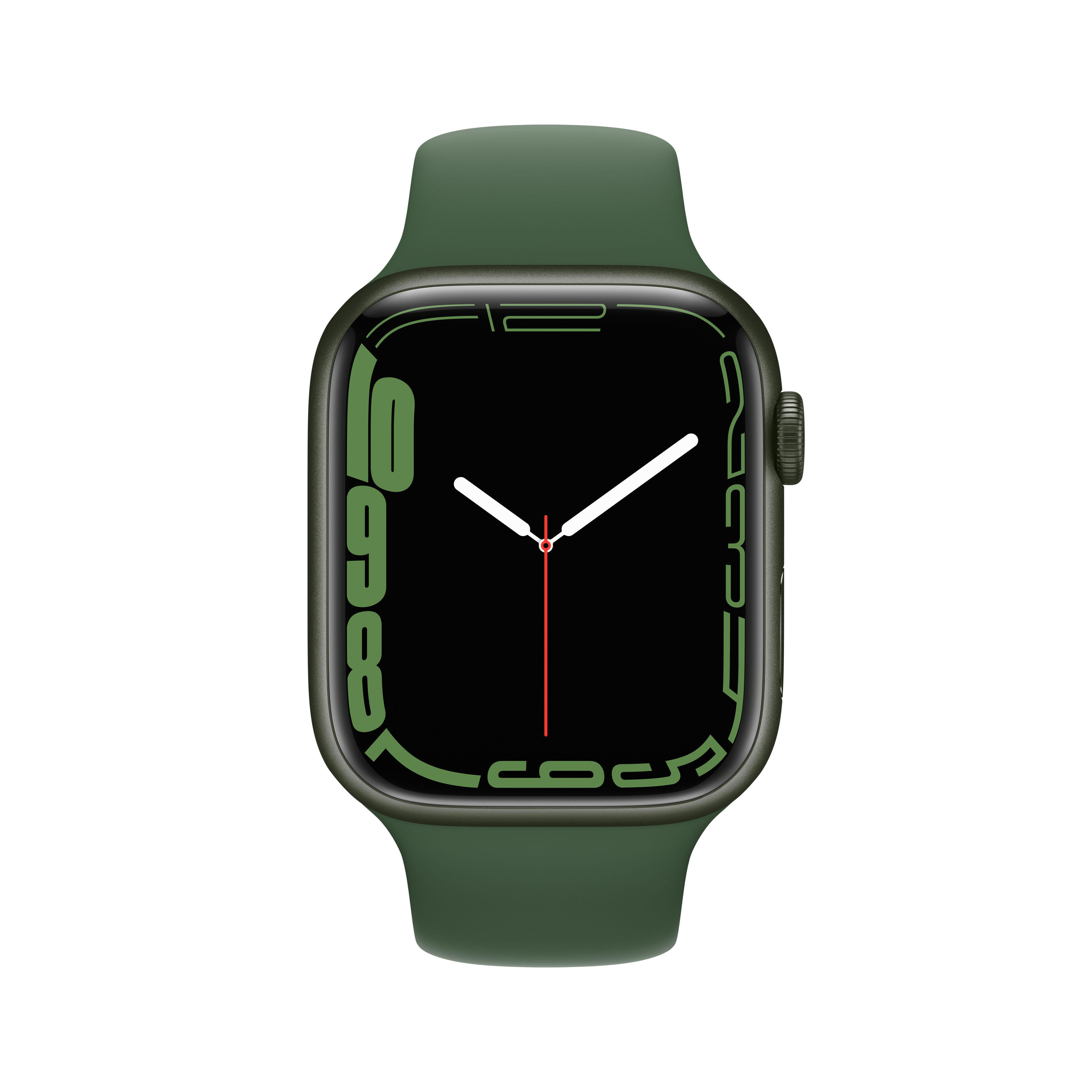 APPLE Watch Series 7 (GPS) 45mm Smartwatch Fluorelastomer, 140 - 220 mm, Armband: Grün, Gehäuse: Grün