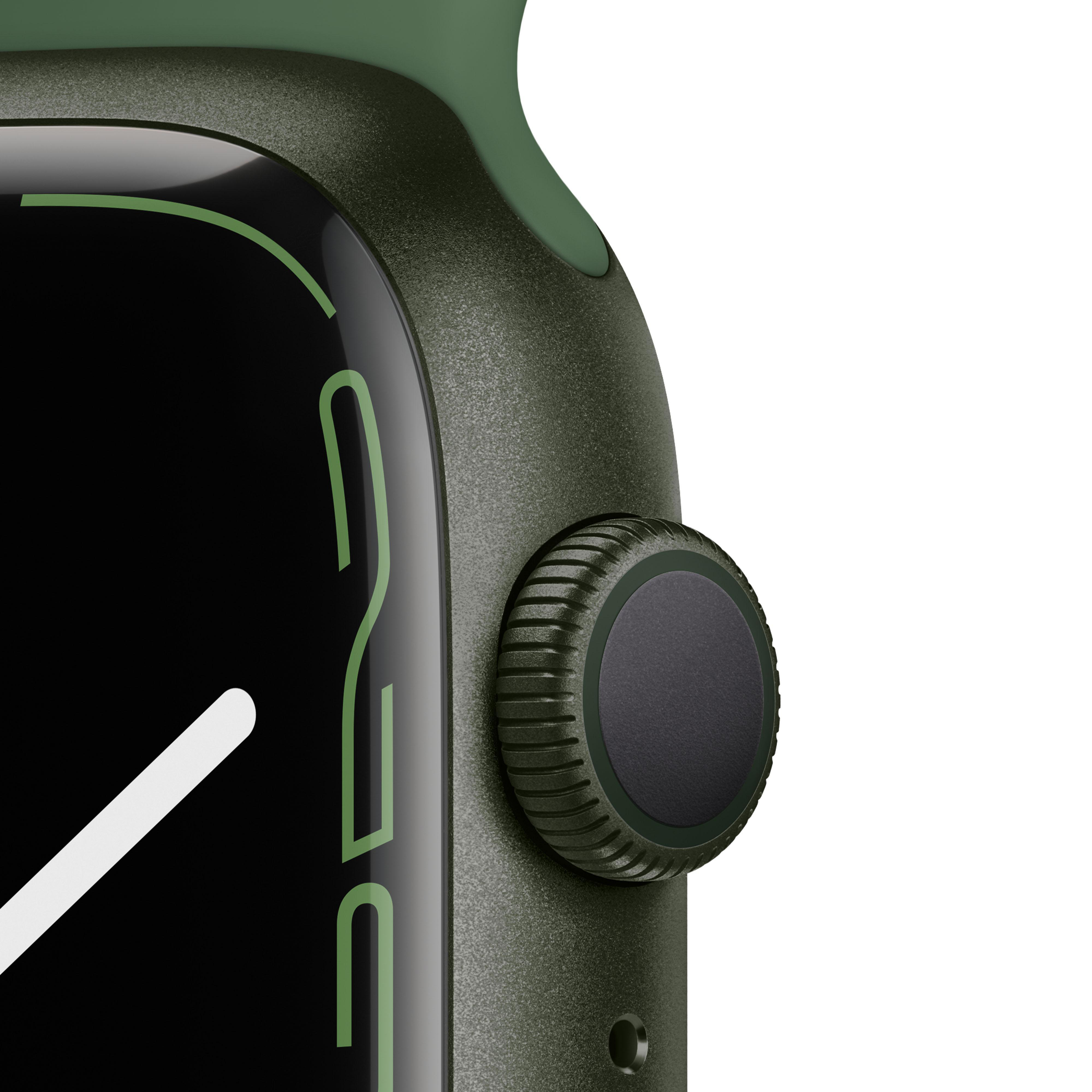 APPLE Watch Series 7 (GPS) 45mm Smartwatch Fluorelastomer, 140 - 220 mm, Armband: Grün, Gehäuse: Grün