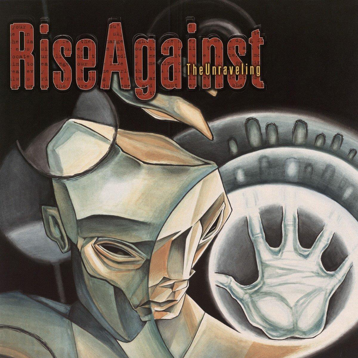 Rise Against Albumcover. Eine roboterartige Figur und eine Hand in einem Kreis sind sichtbar.