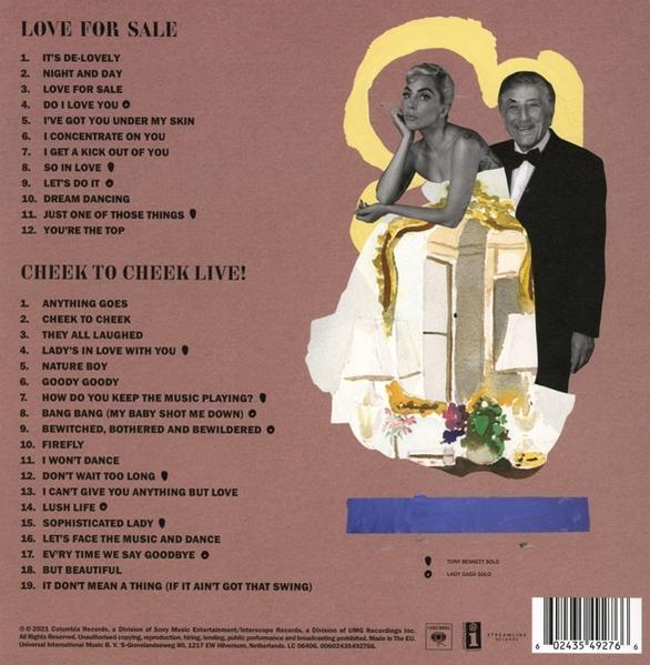 Dos d'un album CD intitulé "Love For Sale". Comprend un collage de Lady Gaga et Tony Bennett.