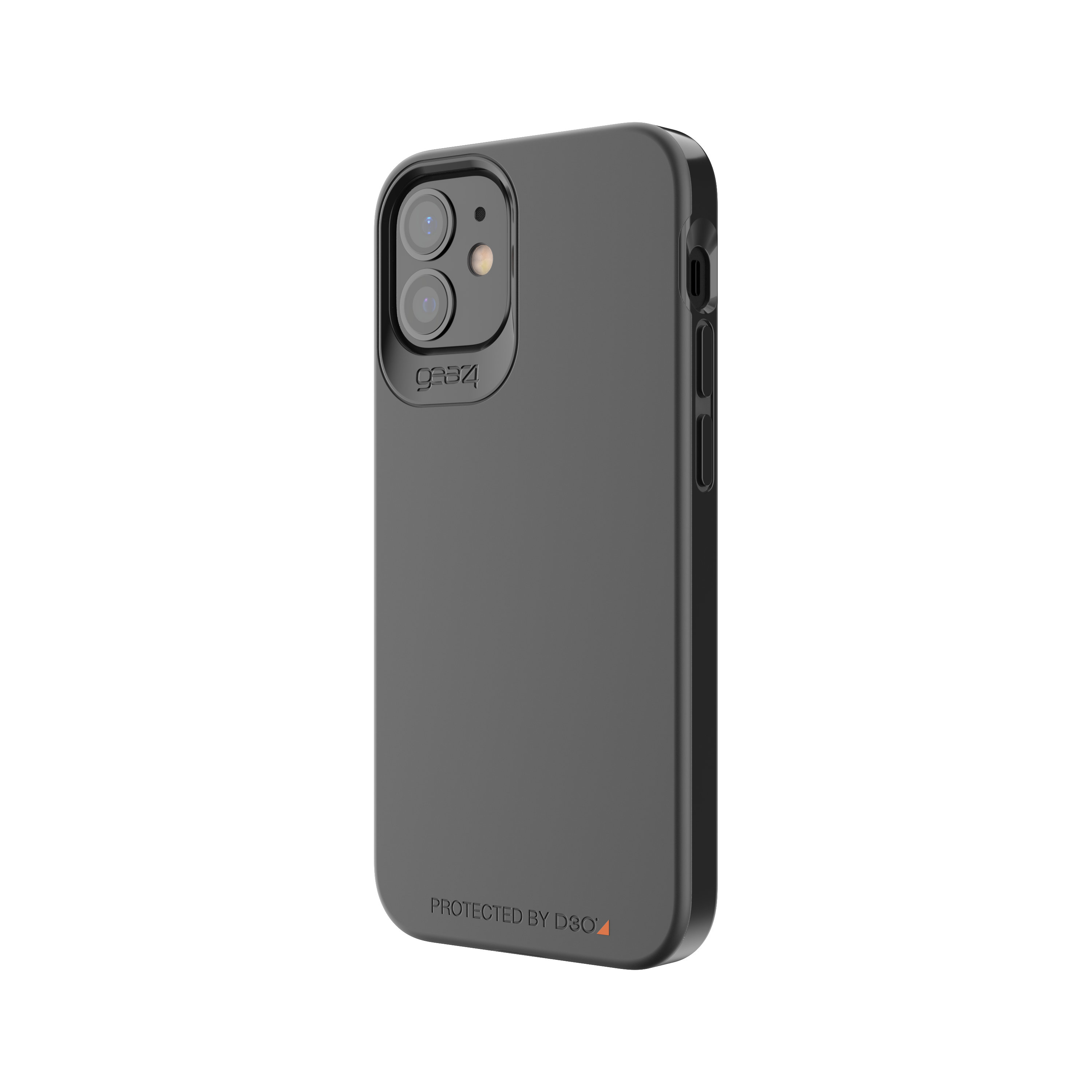 Eine schwarze iPhone-Hülle. Sie hat eine dunkelgraue Farbe und schützt Rückseite und Seiten des Telefons.