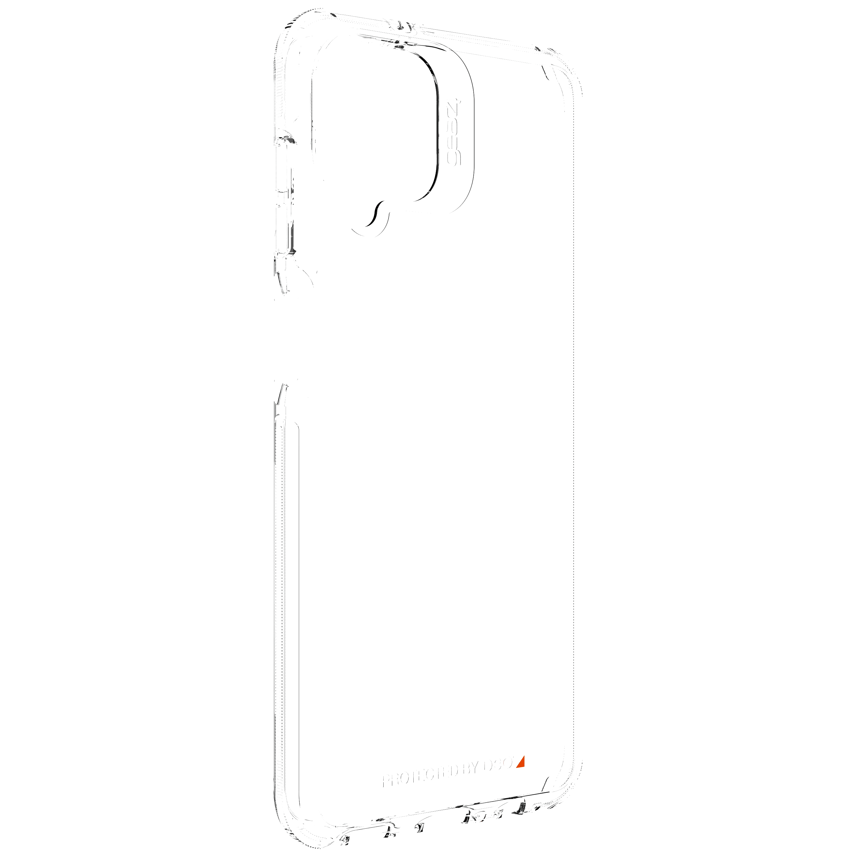 Transparente Handyhülle. Die Hülle ist transparent mit rotem Akzent und Logo.