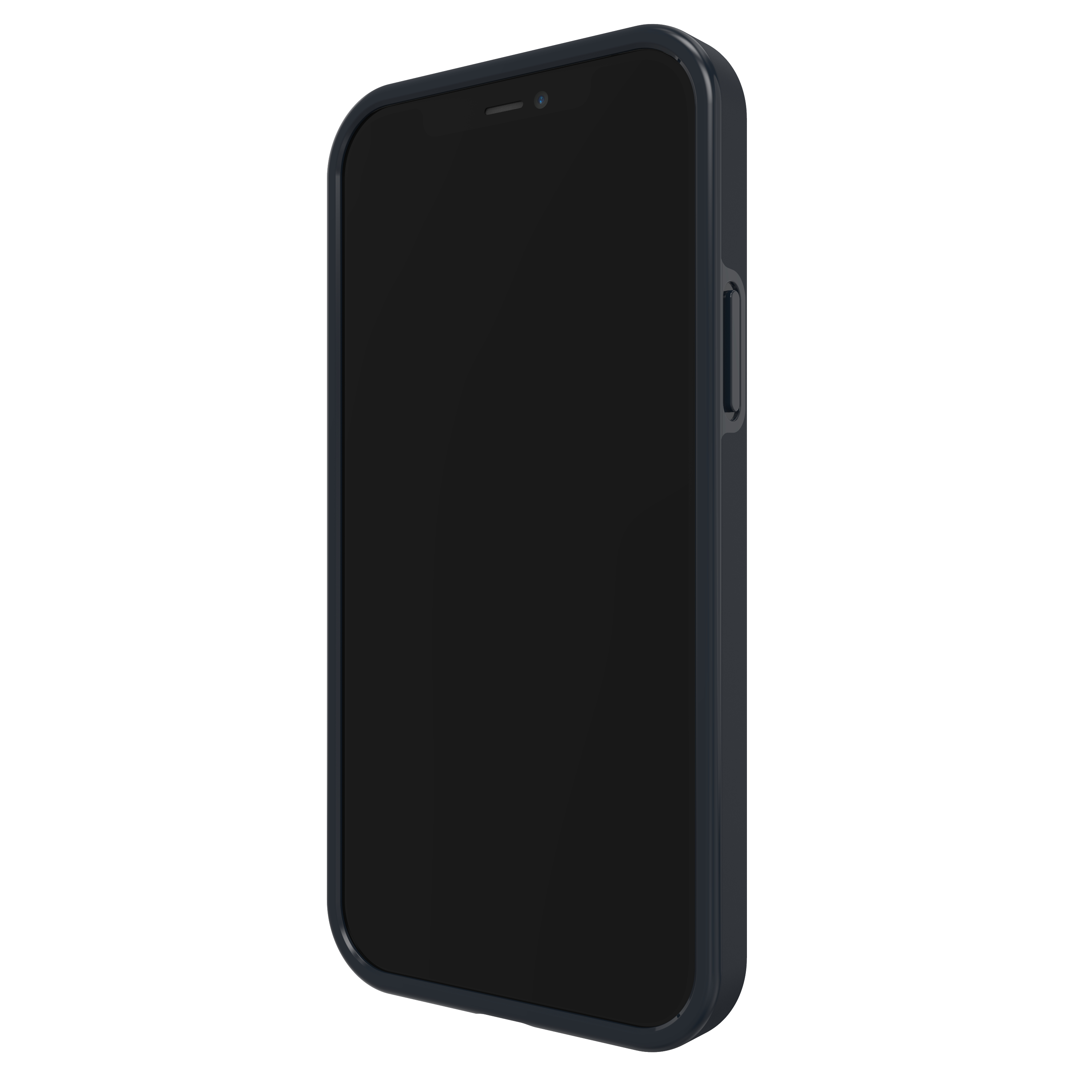 Eine Handyhülle auf einem Telefon mit schwarzem Bildschirm. Die Hülle ist dunkelblau.