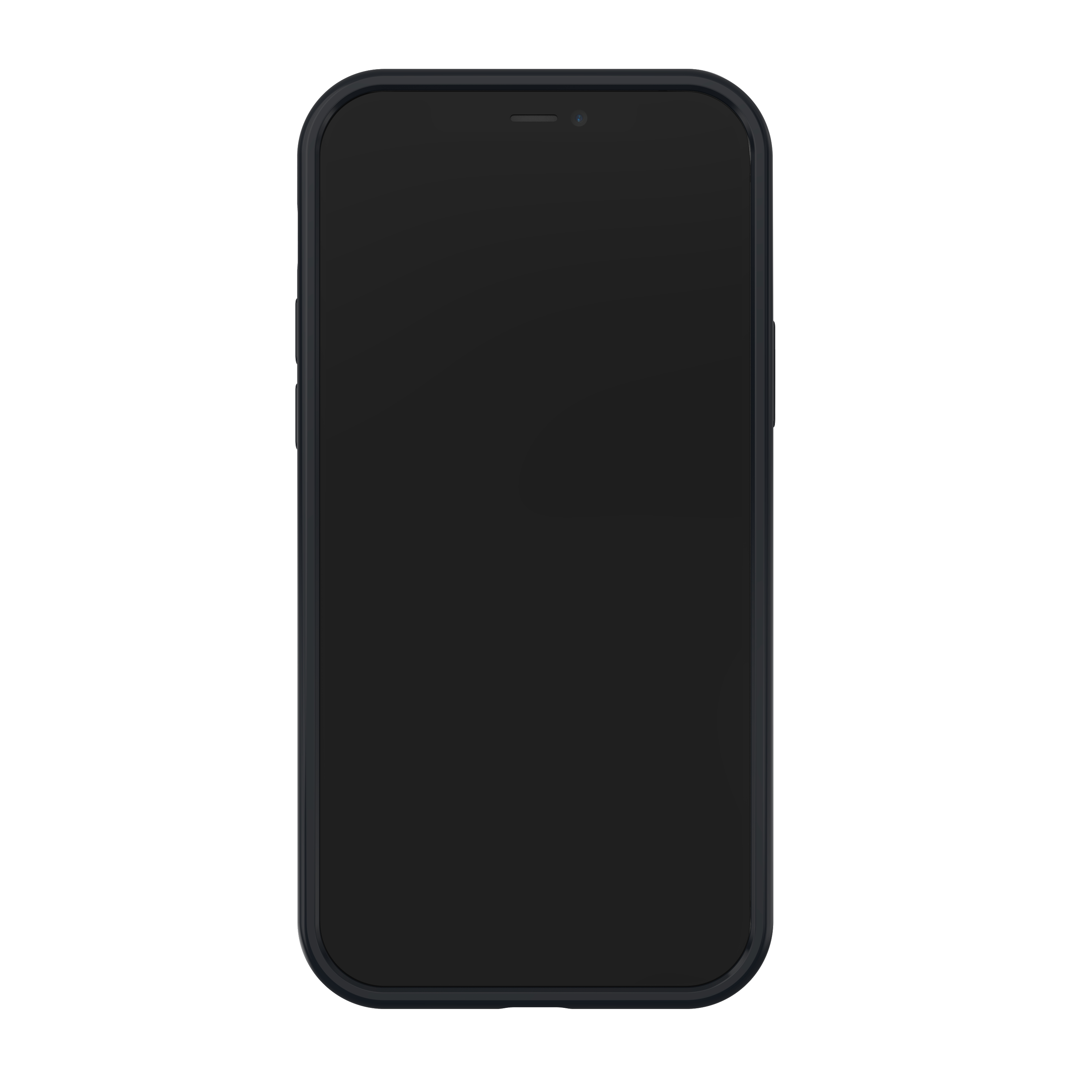 Ein schwarzes Smartphone mit schwarzem Rahmen, isoliert auf Weiß.