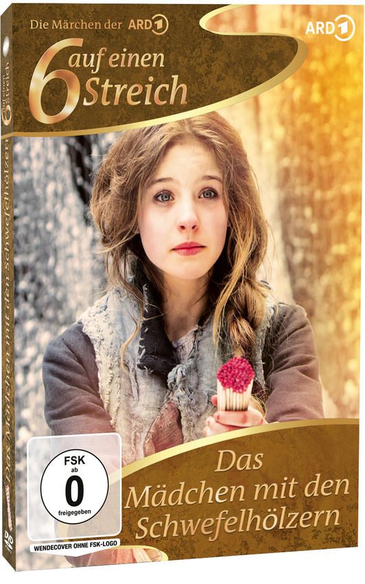 DVD-Cover mit einem Mädchen, das Streichhölzer hält. Titel ist '6 auf einen Streich'.