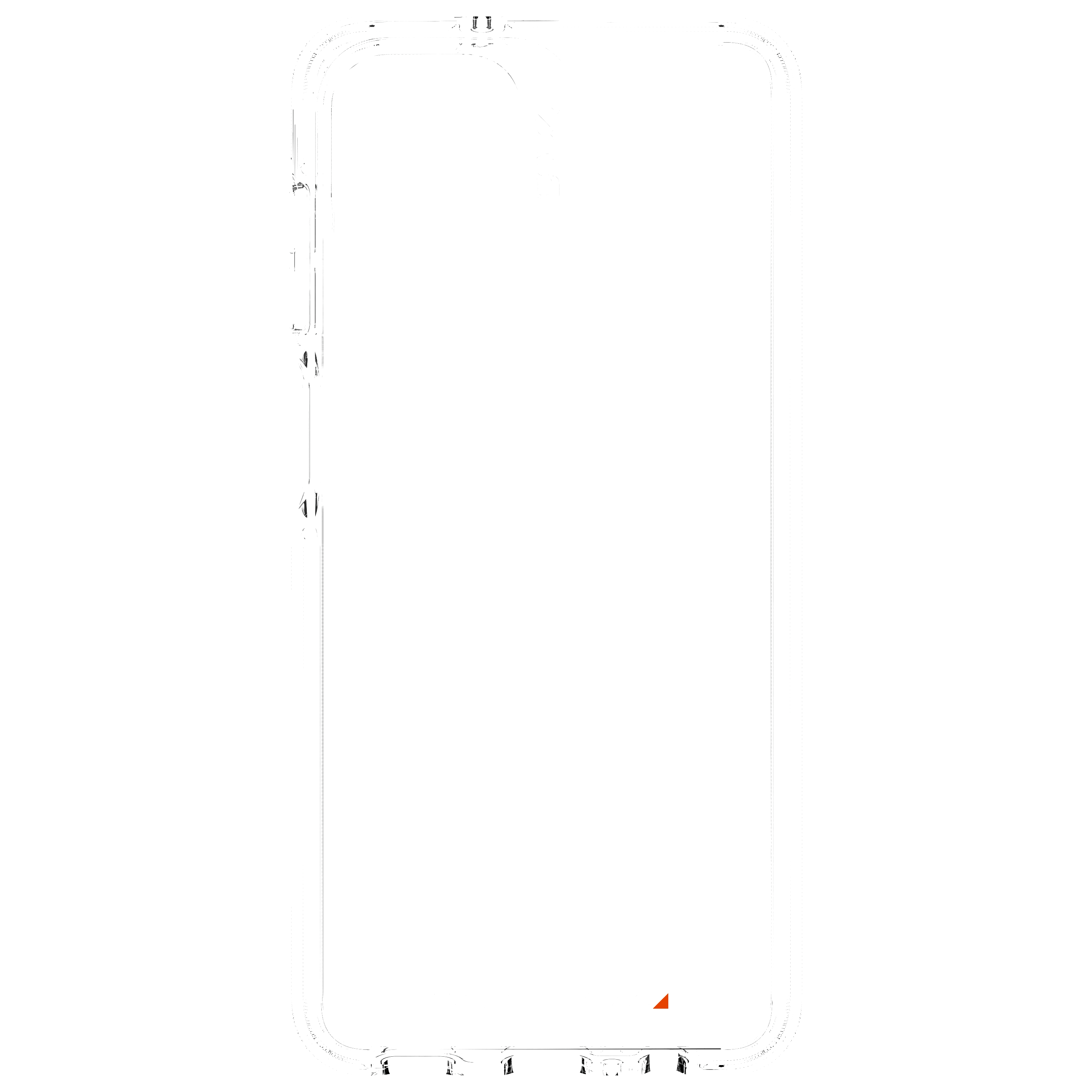 Eine transparente Telefonhülle. Der Kamerabereich ist sichtbar. Unten befindet sich ein rotes Detail.