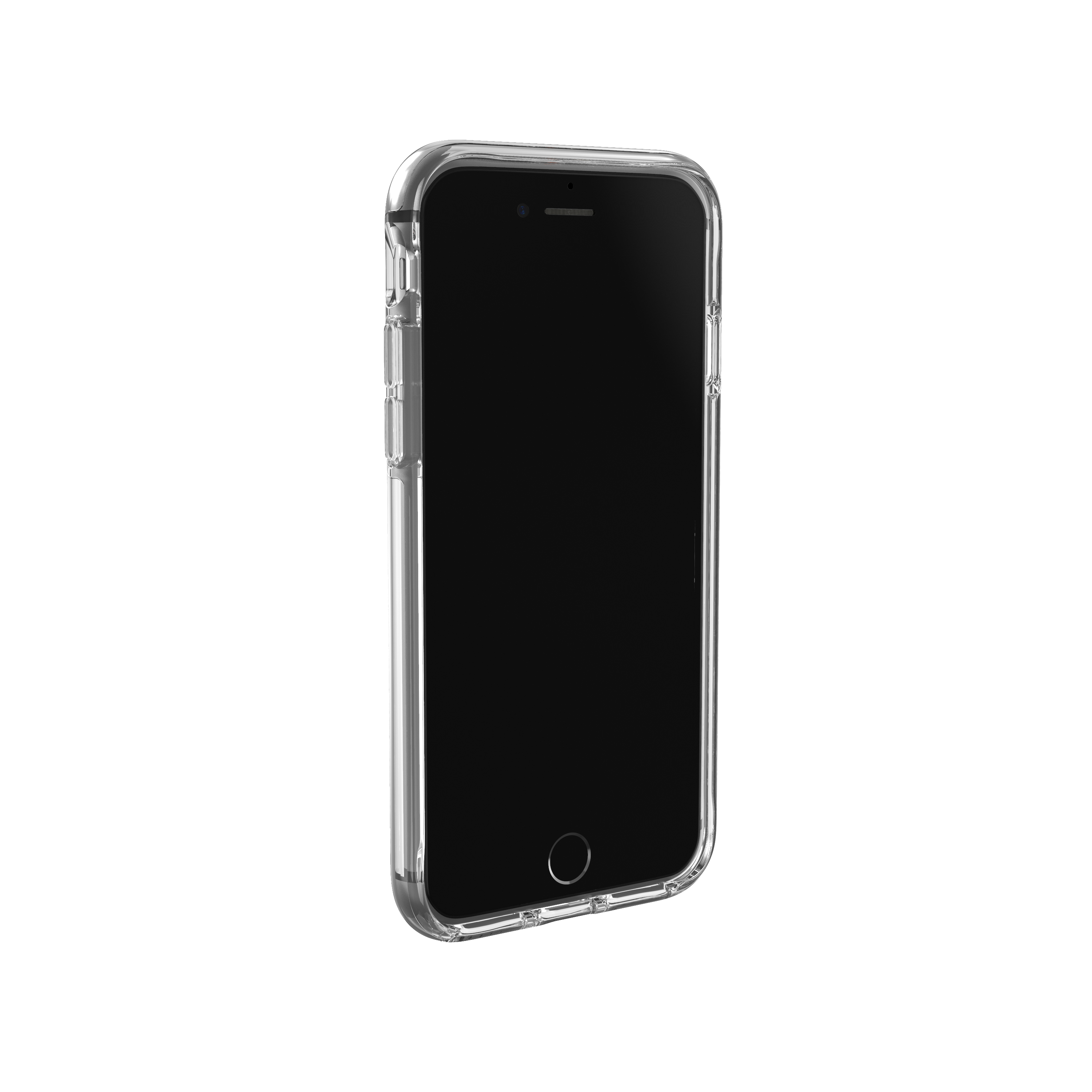 Eine transparente Handyhülle mit schwarzem Bildschirm, ein Telefon zeigend.