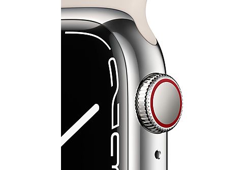 APPLE Watch Series 7 GPS + Cellular - Stainless Steel kast Silver 45mm, Sportbandje Starlight (MKJV3NF/A)