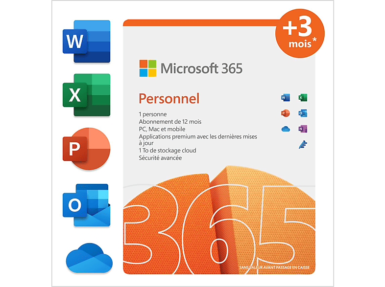 Microsoft 365 Personnel Fr 12 Mois (+3 Extra Si Acheté Ensemble Avec Un Laptop*)