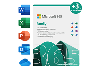 Microsoft 365 Family NL 12 maanden (+3 maanden extra bij aankoop van een laptop*)