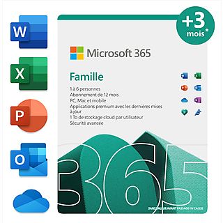 Microsoft 365 Famille FR 12 mois (+3 mois extra si acheté ensemble avec un laptop*)
