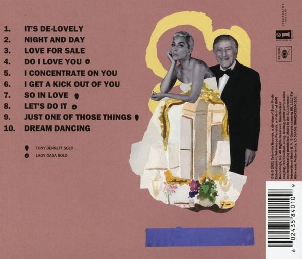 CD borító hátulja. Tony Bennett és Lady Gaga látható. A dalok címei vannak felsorolva.