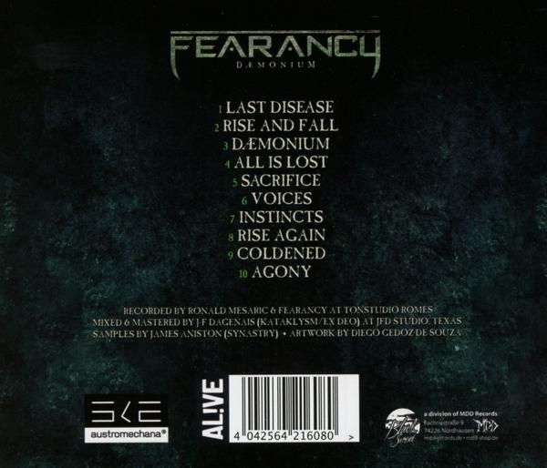 Die Rückseite einer CD mit der Titelliste und anderen Informationen in weißem Text.