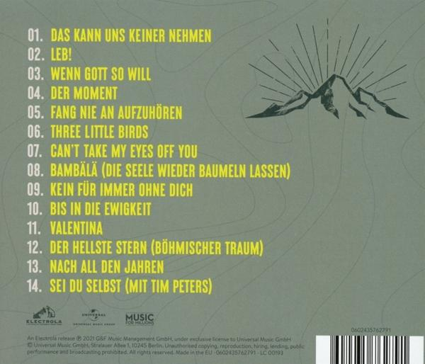 Albumcover mit Songtiteln und Berggrafik.