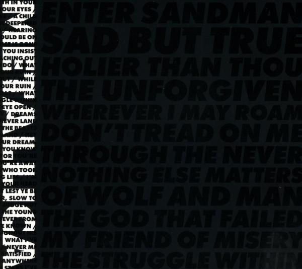 Schwarzer Hintergrund mit weißem Text: Songtitel einer Band, z.B. 