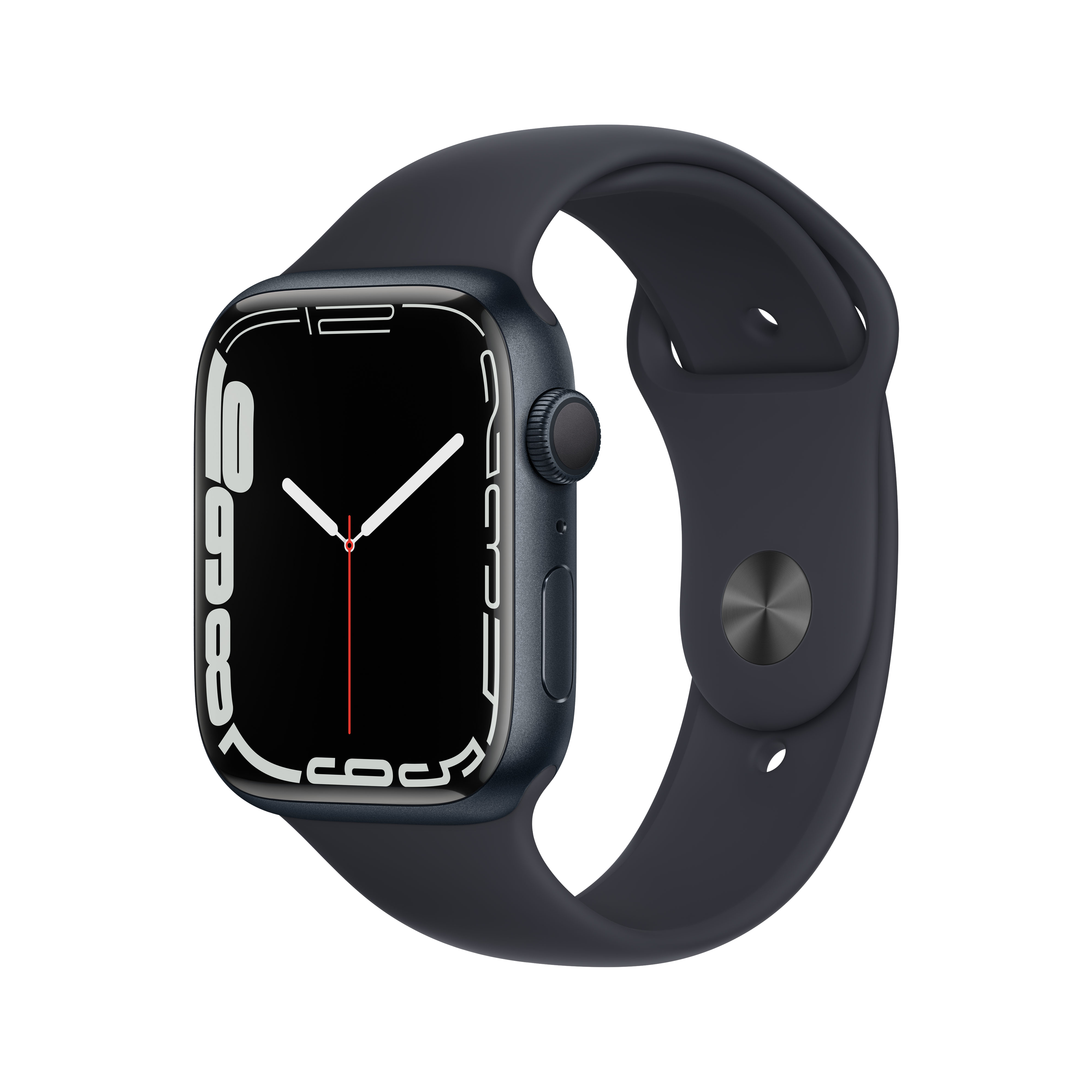 Apple Watch Series 7, GPS, 45 mm, Caja de aluminio Medianoche, Correa deportiva color Medianoche