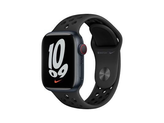 Apple Watch Nike Series 7, GPS, 41 mm, Caja de Aluminio en Medianoche,  Correa Nike Sport Antracita/negra