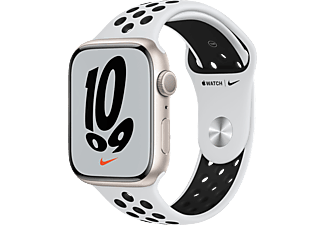 Apple Watch Nike Series 7, GPS, 45 mm, Caja de Aluminio en Blanco estrella, Correa Nike Sport Platino puro/negra