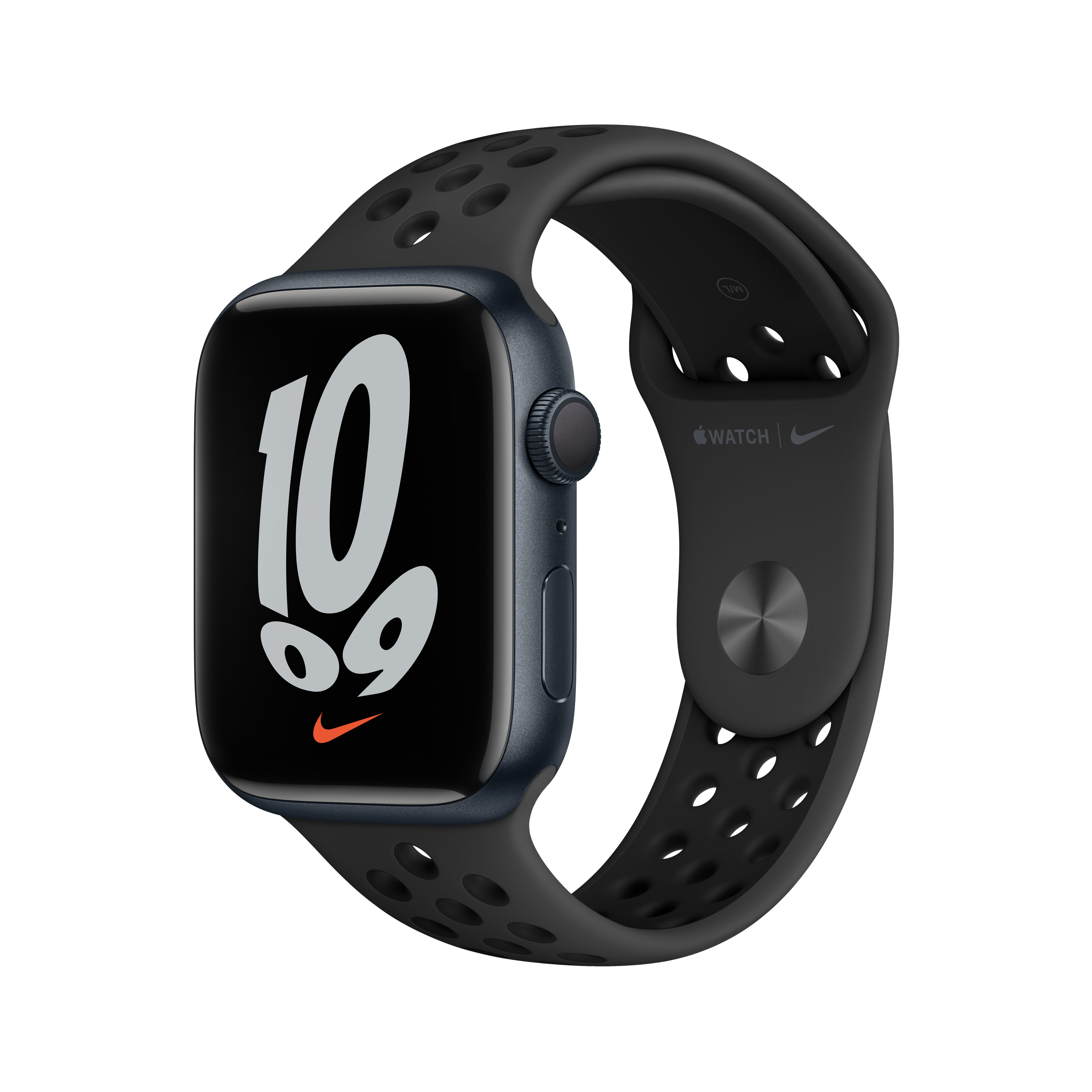 Apple Watch Nike Series 7, GPS, 45 mm, Caja de Aluminio en Medianoche,  Correa Nike Sport Antracita/negra