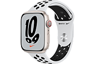 Apple Watch Nike Series 7, GPS+CELL, 45 mm, Caja de Aluminio Blanco estrella, Correa Nike Sport Platino puro/negra