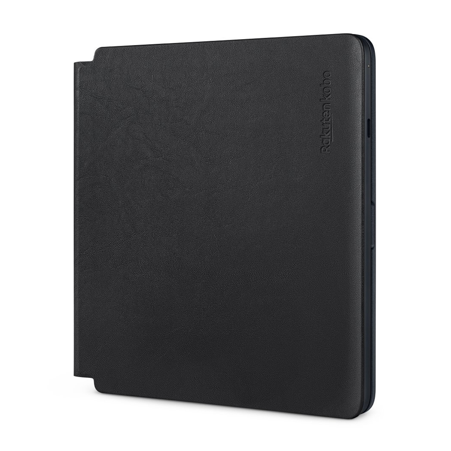 Custodia Rakuten Kobo nera chiusa, che mostra il lato e il retro.