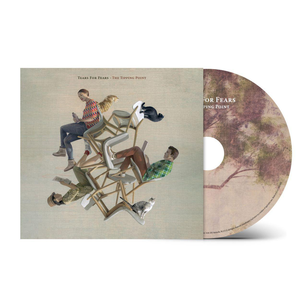 Albumcover und CD von Tears For Fears' 'The Tipping Point' mit surrealer Grafik.