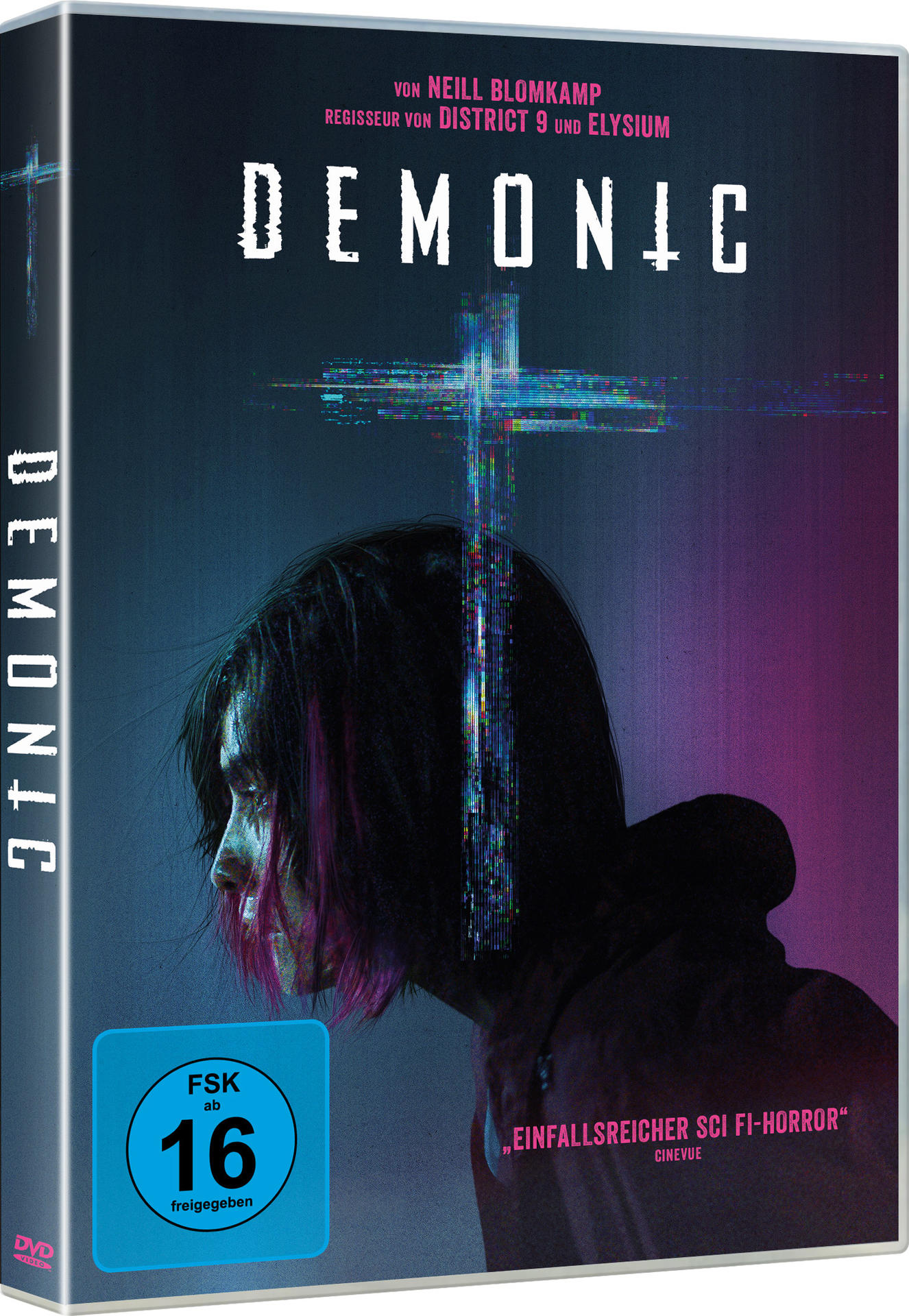 Ein DVD-Cover mit dem Gesicht einer Frau und dem Titel 'DEMONIC' in großem Text.