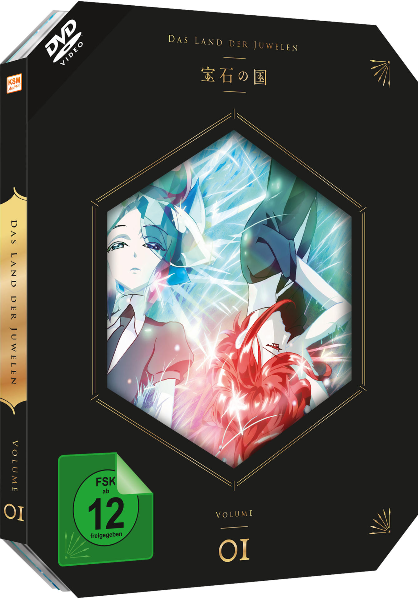 DVD-Cover: Anime-Charaktere, schwarzer Hintergrund, Titeltext, japanischer Text.