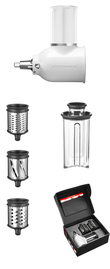 KitchenAid élelmiszer-daráló tartozék készlet. Különböző tartozékok és doboz.