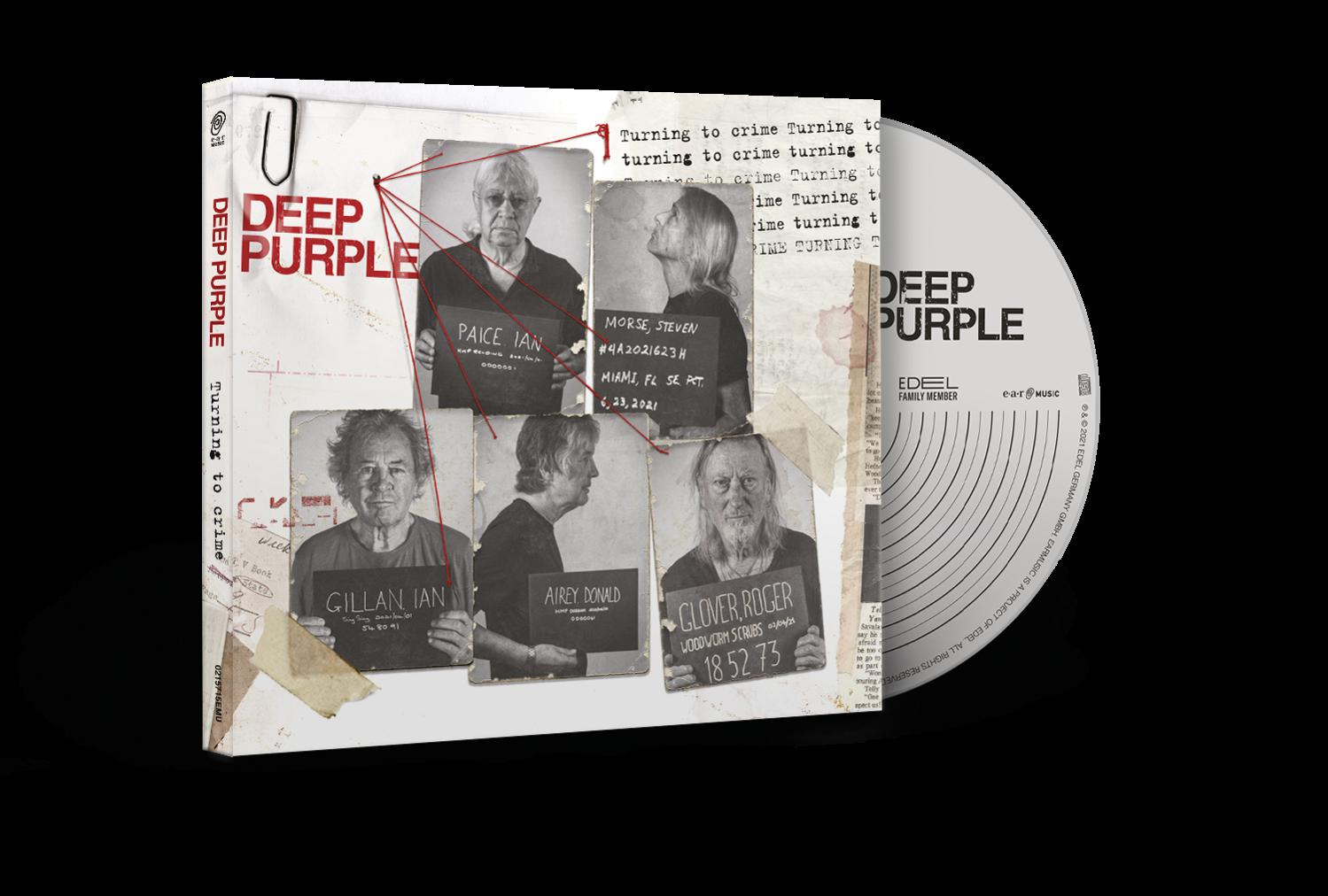 Pochette d'album de Deep Purple. Photos d'identité des membres du groupe. Boîtier et disque CD.