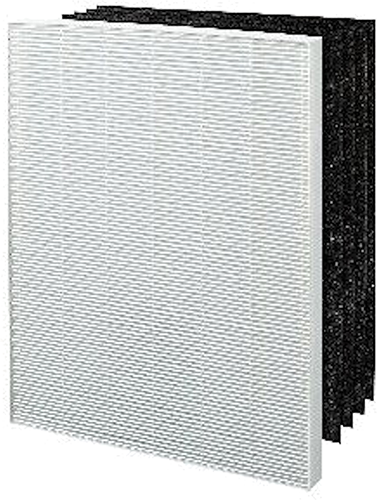 A white and black air filter on a white background.