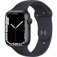 APPLE Watch Series 7 (GPS + Cellular) 45mm Smartwatch Fluorelastomer, 140 - 220 mm, Armband: Mitternacht, Gehäuse: Mitternacht