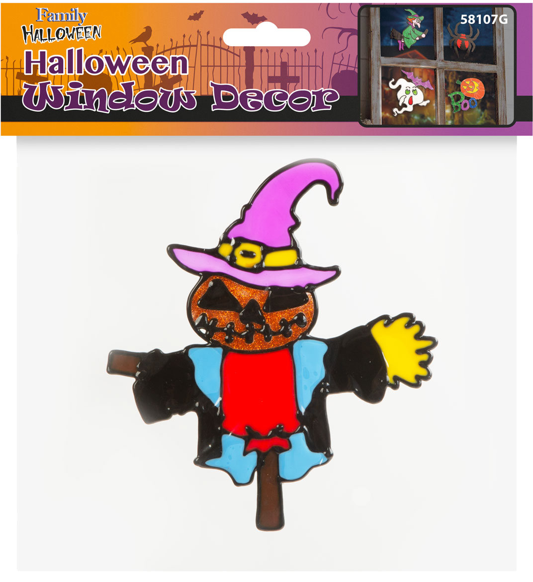 FAMILY HALLOWEEN 58107G Színes ablakmatrica, madárijesztő tök